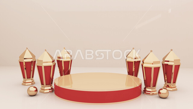 A group of Ramadan artifacts , the crescent of Ramadan, decorations for the month of Ramadan, occasions and gifts, lighting and decorations, celebration and joy of the advent of the month of Ramadan, decorations and lights, a wonder