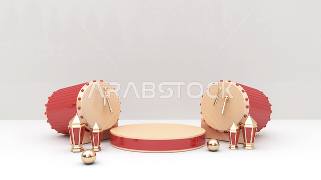 A group of Ramadan artifacts , the crescent of Ramadan, decorations for the month of Ramadan, occasions and gifts, lighting and decorations, celebration and joy of the advent of the month of Ramadan, decorations and lights, a wonder