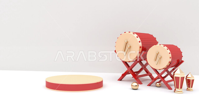 A group of Ramadan artifacts , the crescent of Ramadan, decorations for the month of Ramadan, occasions and gifts, lighting and decorations, celebration and joy of the advent of the month of Ramadan, decorations and lights, a wonder