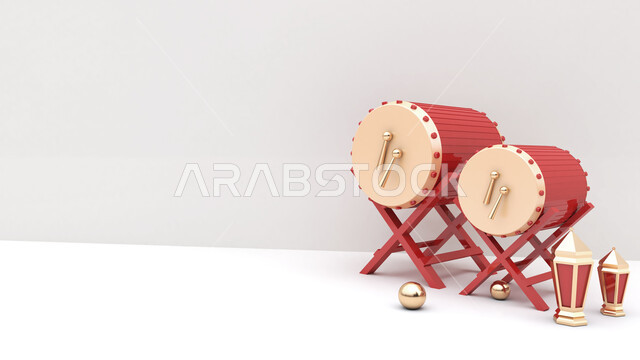 A group of Ramadan artifacts , the crescent of Ramadan, decorations for the month of Ramadan, occasions and gifts, lighting and decorations, celebration and joy of the advent of the month of Ramadan, decorations and lights, a wonder