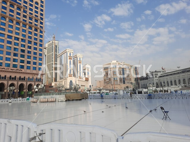 The outer courtyard of the Grand Mosque in Mecca, Saudi Arabia, Islamic landmarks, Islamic holy places