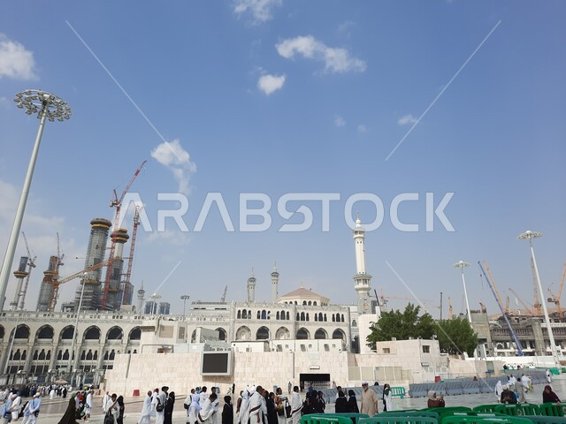 The outer courtyard of the Grand Mosque in Mecca, Saudi Arabia, Islamic landmarks, Islamic holy places