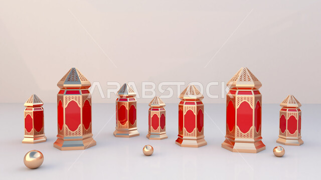 خلفية رمضان واقعية مع الجانب الفارغ ، فانوس بالحجم الطبيعي ، عرض المنتج ، لافتة ، زينة رمضان ، مفهوم الاحتفال الإسلامي بشهر رمضان الكريم ، أجواء رمضانية ، تحف ثلاثية الأبعاد