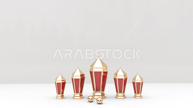 Realistic Ramadan background with blank side, lantern mockup, product display, banner, Ramadan decorations, concept of Islamic celebration of the holy month of Ramadan, Ramadan atmosphere, 3D antiques