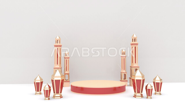 Realistic Ramadan background with blank side, lantern mockup, product display, banner, Ramadan decorations, concept of Islamic celebration of the holy month of Ramadan, Ramadan atmosphere, 3D antiques