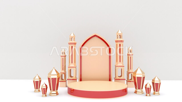 خلفية رمضان واقعية مع الجانب الفارغ ، فانوس بالحجم الطبيعي ، عرض المنتج ، لافتة ، زينة رمضان ، مفهوم الاحتفال الإسلامي بشهر رمضان الكريم ، أجواء رمضانية ، تحف ثلاثية الأبعاد