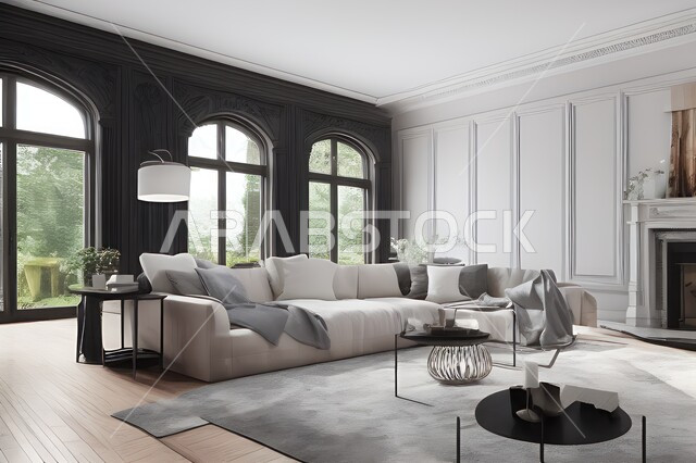 غرفة معيشة بتصاميم عصرية جذابة، ديكورات رائعة، أثاث منزلي راقي، تصاميم عصرية فاخرة، شقق سكنية راقية، شقق سكنية سياحية، ديكور داخلي