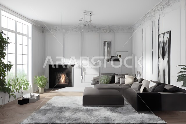 غرفة معيشة بتصاميم عصرية جذابة، ديكورات رائعة، أثاث منزلي راقي، تصاميم عصرية فاخرة، شقق سكنية راقية، شقق سكنية سياحية، ديكور داخلي