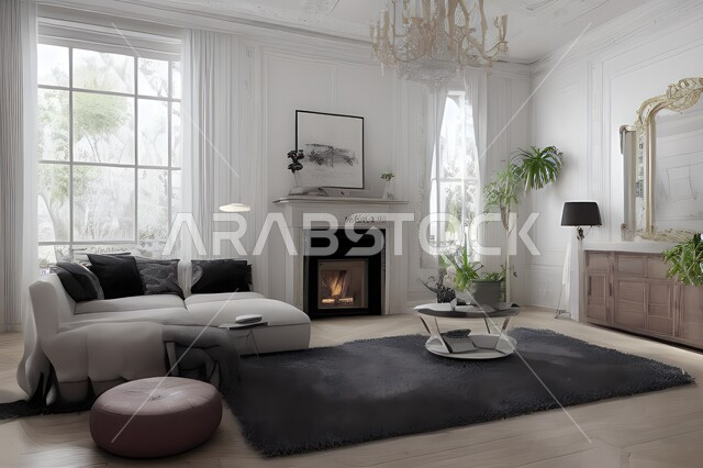 غرفة معيشة بتصاميم عصرية جذابة، ديكورات رائعة، أثاث منزلي راقي، تصاميم عصرية فاخرة، شقق سكنية راقية، شقق سكنية سياحية، ديكور داخلي