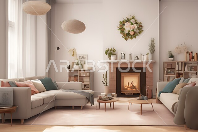 غرفة معيشة بتصاميم عصرية جذابة، ديكورات رائعة، أثاث منزلي راقي، تصاميم عصرية فاخرة، شقق سكنية راقية، شقق سكنية سياحية، ديكور داخلي