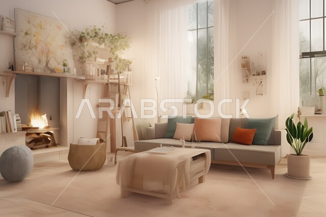 غرفة معيشة بتصاميم عصرية جذابة، ديكورات رائعة، أثاث منزلي راقي، تصاميم عصرية فاخرة، شقق سكنية راقية، شقق سكنية سياحية، ديكور داخلي