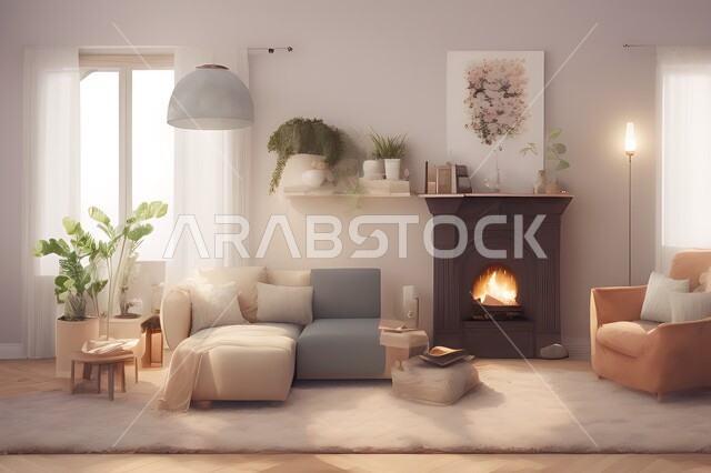 غرفة معيشة بتصاميم عصرية جذابة، ديكورات رائعة، أثاث منزلي راقي، تصاميم عصرية فاخرة، شقق سكنية راقية، شقق سكنية سياحية، ديكور داخلي