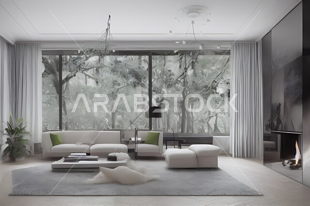 غرفة معيشة بتصاميم عصرية جذابة، ديكورات حديثة، أثاث منزلي راقي، تصاميم عصرية فاخرة، شقق سكنية راقية، شقق سكنية سياحية، ديكور داخلي