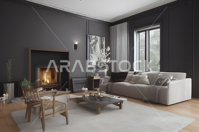 غرفة معيشة بتصاميم عصرية جذابة، ديكورات حديثة، أثاث منزلي راقي، تصاميم عصرية فاخرة، شقق سكنية راقية، شقق سكنية سياحية، ديكور داخلي