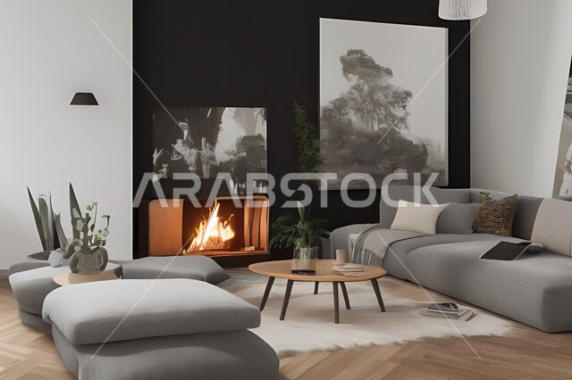 Living room with attractive modern designs, modern decorations, elegant home furniture, luxurious modern designs, elegant residential apartments, tourist apartments, interior decoration