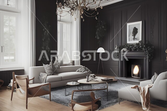 غرفة معيشة بتصاميم عصرية جذابة، ديكورات حديثة، أثاث منزلي راقي، تصاميم عصرية فاخرة، شقق سكنية راقية، شقق سكنية سياحية، ديكور داخلي