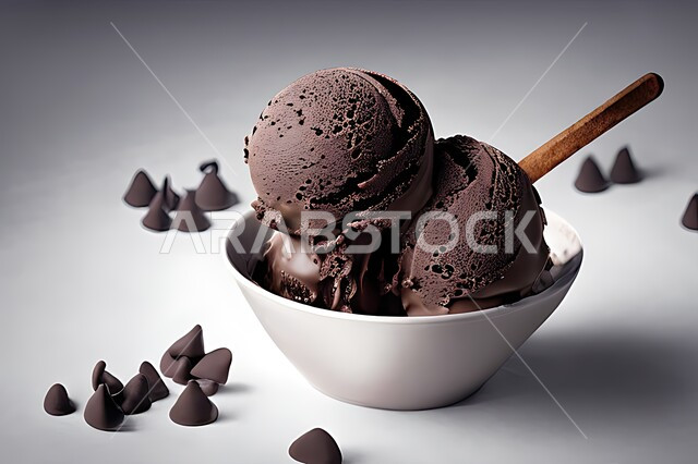 طبق ايس كريم بنكهة الكاكو، ايس كريم الشوكلاتة، طبق البوظة البني، حلويات صيفية باردة، ايس كريم طازج، مرطبات صيفية