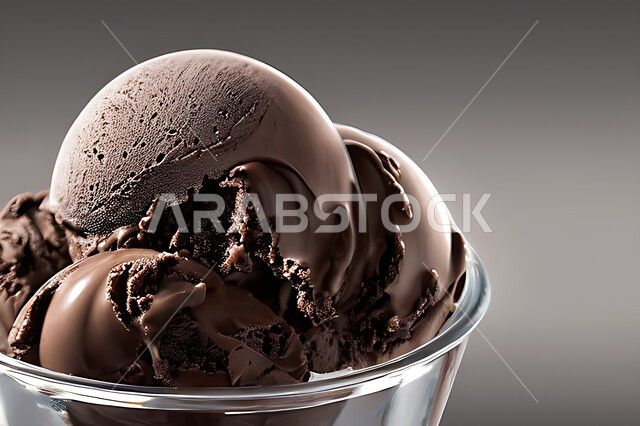 طبق ايس كريم بنكهة الكاكو، ايس كريم الشوكلاتة، طبق البوظة البني، حلويات صيفية باردة، ايس كريم طازج، مرطبات صيفية