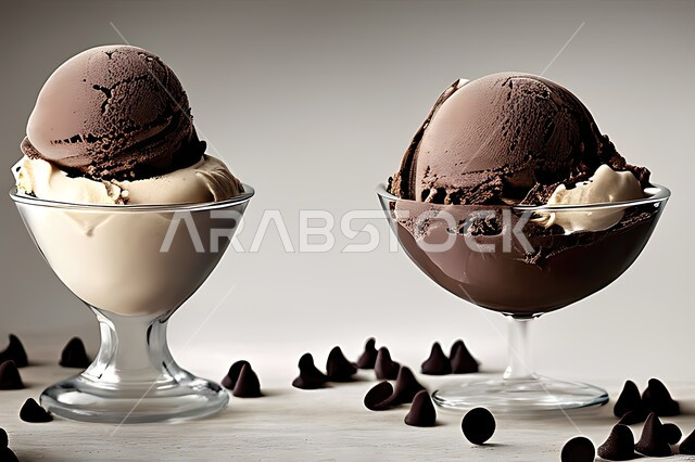 Cocoa flavored ice cream dish, chocolate ice cream, brown ice cream dish, cool summer desserts, fresh ice cream, summer refreshments
