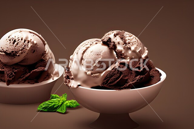 طبق ايس كريم بنكهة الكاكو، ايس كريم الشوكلاتة، طبق البوظة البني، حلويات صيفية باردة، ايس كريم طازج، مرطبات صيفية