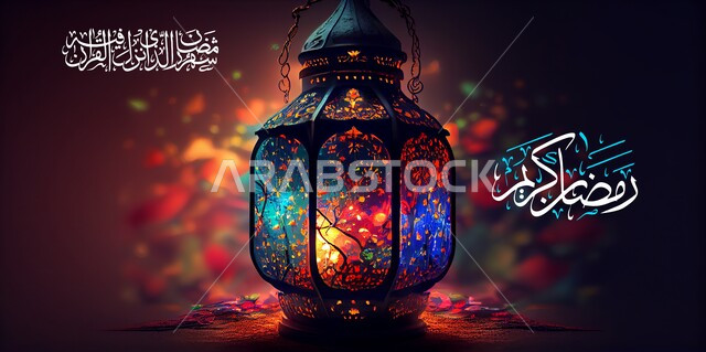  فانوس رمضان على خلفية ملونة , قالب تصميم ، شهر رمضان المبارك، إضاءة وزينة شهر رمضان، أجواء رمضانية، مناسبات دينية