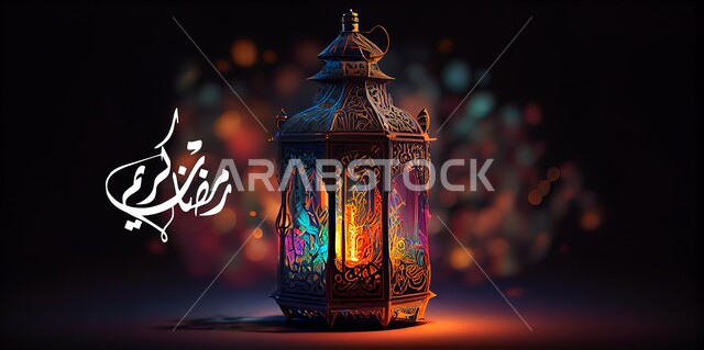 Ramadan lantern on a colored background, design template, the holy month of Ramadan, Ramadan lighting and decorations, Ramadan atmosphere, religious occasions