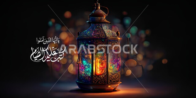  فانوس رمضان على خلفية ملونة , قالب تصميم ، شهر رمضان المبارك، إضاءة وزينة شهر رمضان، أجواء رمضانية، مناسبات دينية
