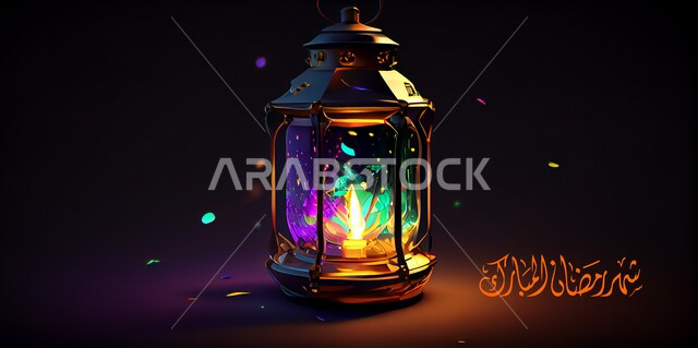  فانوس رمضان على خلفية ملونة , قالب تصميم ، شهر رمضان المبارك، إضاءة وزينة شهر رمضان، أجواء رمضانية، مناسبات دينية
