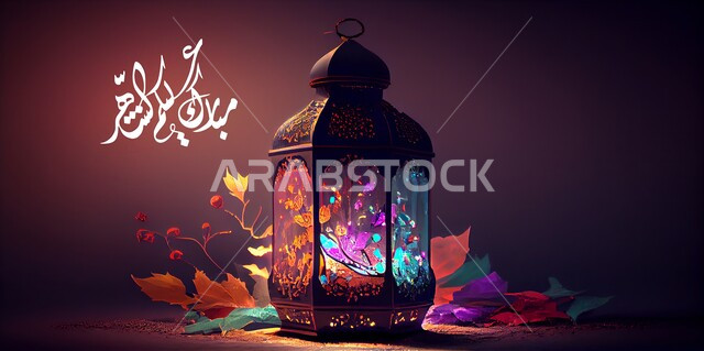  فانوس رمضان على خلفية ملونة , قالب تصميم ، شهر رمضان المبارك، إضاءة وزينة شهر رمضان، أجواء رمضانية، مناسبات دينية
