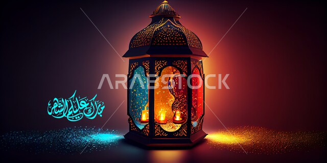  فانوس رمضان على خلفية ملونة , قالب تصميم ، شهر رمضان المبارك، إضاءة وزينة شهر رمضان، أجواء رمضانية، مناسبات دينية