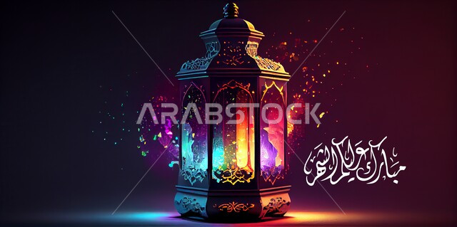  فانوس رمضان على خلفية ملونة , قالب تصميم ، شهر رمضان المبارك، إضاءة وزينة شهر رمضان، أجواء رمضانية، مناسبات دينية