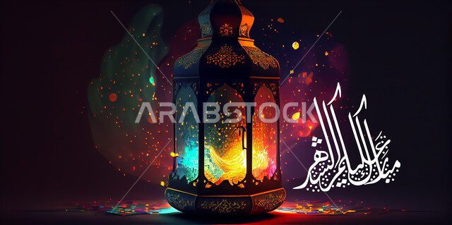فانوس رمضان على خلفية ملونة , قالب تصميم ، شهر رمضان المبارك، إضاءة وزينة شهر رمضان، أجواء رمضانية، مناسبات دينية