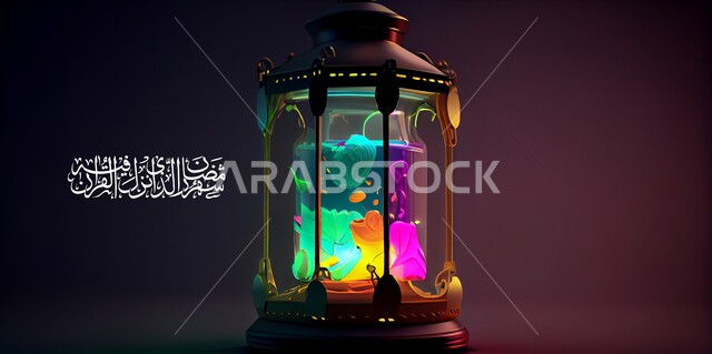 فانوس رمضان على خلفية ملونة , قالب تصميم ، شهر رمضان المبارك، إضاءة وزينة شهر رمضان، أجواء رمضانية، مناسبات دينية