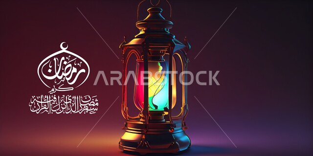 فانوس رمضان على خلفية ملونة , قالب تصميم ، شهر رمضان المبارك، إضاءة وزينة شهر رمضان، أجواء رمضانية، مناسبات دينية