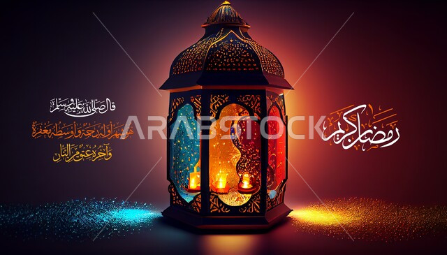 فانوس رمضان على خلفية ملونة , قالب تصميم ، شهر رمضان المبارك، إضاءة وزينة شهر رمضان، أجواء رمضانية، مناسبات دينية