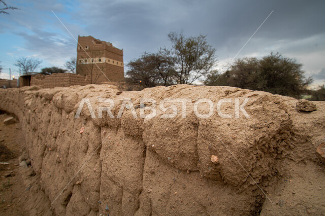 An old house made of mud and stacked stones in the Asir region in Ahad ...