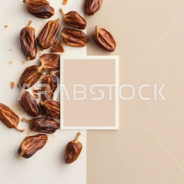 اوراق جافة على خلفية ملونة، برواز مستطيل باطار ابيض، خلفية باللون الابيض والبيج