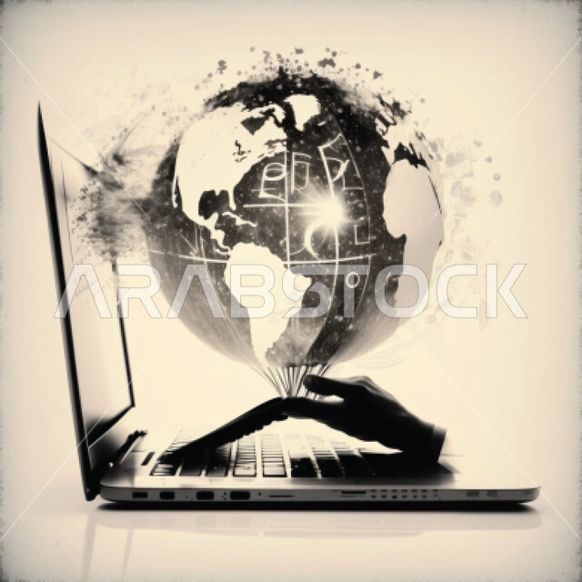 Laptop with world map, globe, modern technology, future technology