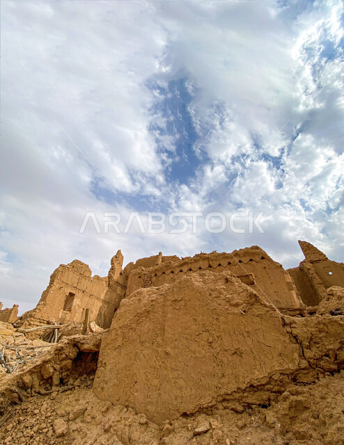 Old mud traditional houses in the Kingdom of Saudi Arabia, ancient historical and archaeological landmarks, historical villages and cities, ancient houses, old destroyed houses