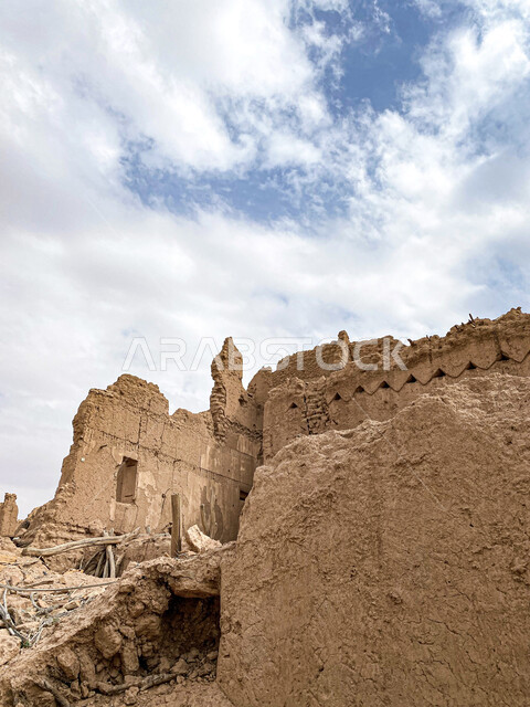Old mud traditional houses in the Kingdom of Saudi Arabia, ancient historical and archaeological landmarks, historical villages and cities, ancient houses, old destroyed houses