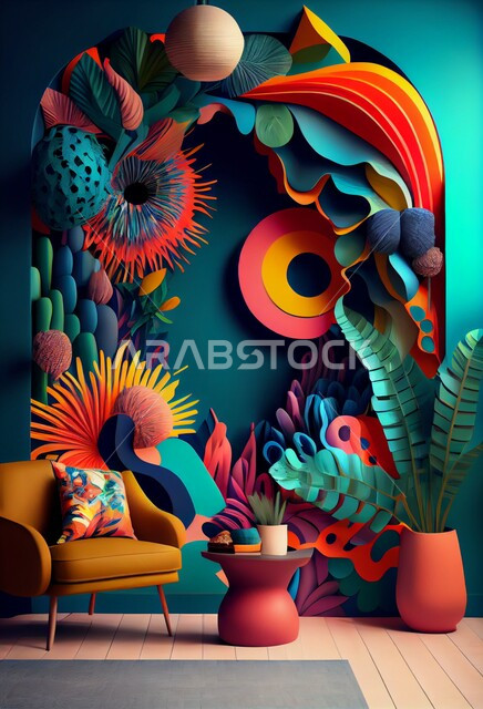 تصاميم ابداعية لجدار فني، الزخارف والديكورات الداخلية، رسومات جدارية فنية، ورق حائط ثلاثي الأبعاد، خلفية جدارية ملونة