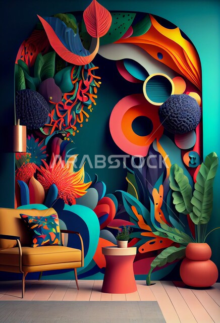 تصاميم ابداعية لجدار فني، الزخارف والديكورات الداخلية، رسومات جدارية فنية، ورق حائط ثلاثي الأبعاد، خلفية جدارية ملونة