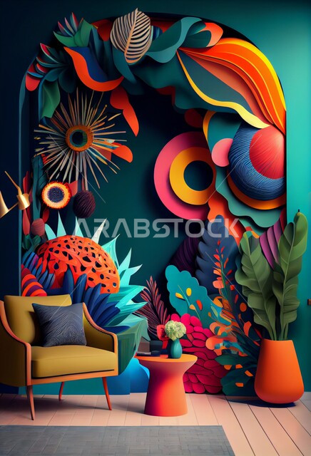تصاميم ابداعية لجدار فني، الزخارف والديكورات الداخلية، رسومات جدارية فنية، ورق حائط ثلاثي الأبعاد، خلفية جدارية ملونة