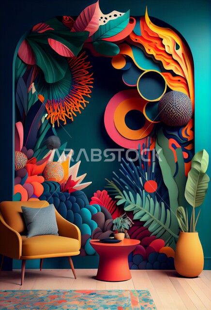 تصاميم ابداعية لجدار فني، الزخارف والديكورات الداخلية، رسومات جدارية فنية، ورق حائط ثلاثي الأبعاد، خلفية جدارية ملونة