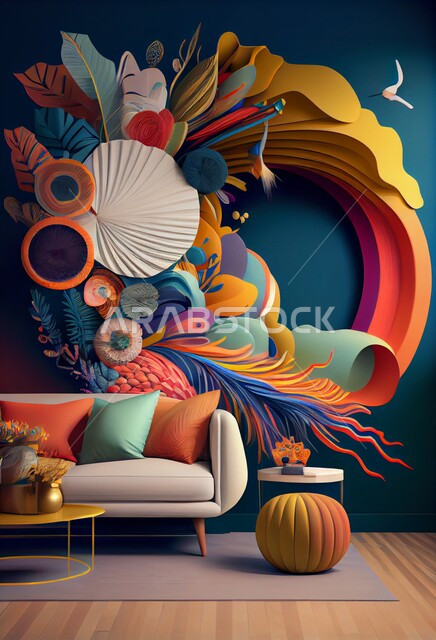 تصاميم ابداعية لجدار فني، الزخارف والديكورات الداخلية، رسومات جدارية فنية، ورق حائط ثلاثي الأبعاد، خلفية جدارية ملونة