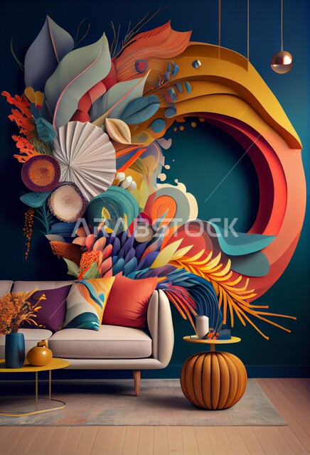 تصاميم ابداعية لجدار فني، الزخارف والديكورات الداخلية، رسومات جدارية فنية، ورق حائط ثلاثي الأبعاد، خلفية جدارية ملونة