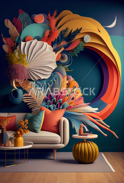 تصاميم ابداعية لجدار فني، الزخارف والديكورات الداخلية، رسومات جدارية فنية، ورق حائط ثلاثي الأبعاد، خلفية جدارية ملونة