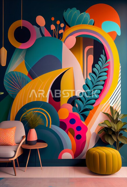 تصاميم ابداعية لجدار فني، الزخارف والديكورات الداخلية، رسومات جدارية فنية، ورق حائط ثلاثي الأبعاد، خلفية جدارية ملونة