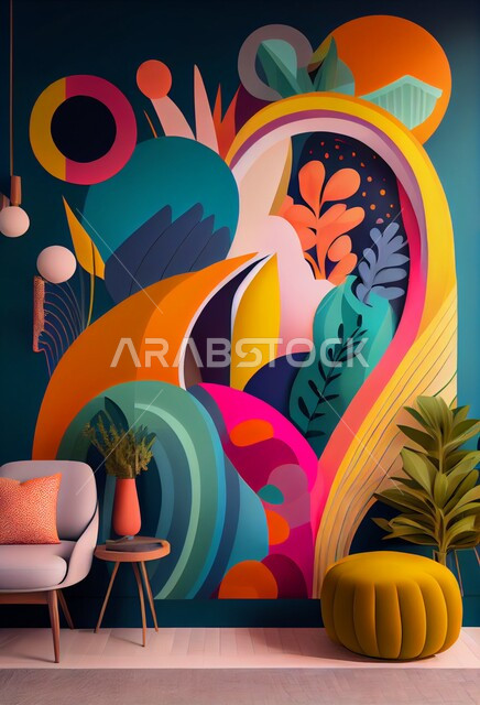 تصاميم ابداعية لجدار فني، الزخارف والديكورات الداخلية، رسومات جدارية فنية، ورق حائط ثلاثي الأبعاد، خلفية جدارية ملونة