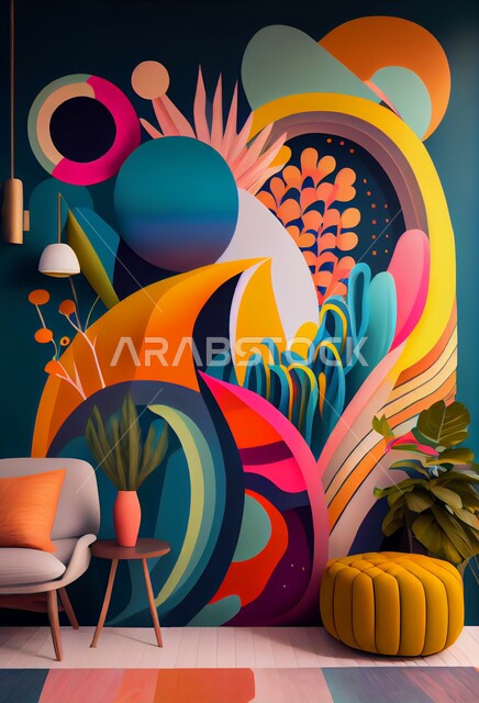 تصاميم ابداعية لجدار فني، الزخارف والديكورات الداخلية، رسومات جدارية فنية، ورق حائط ثلاثي الأبعاد، خلفية جدارية ملونة